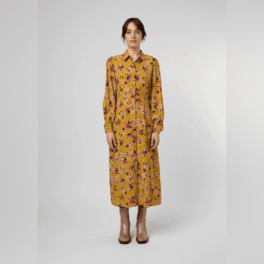 FRNCH Shannon Multi-Colored Floral Buttoned Midi Dress — Size Small